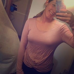 Mossimo Light Pink Long Sleeve Knotted Top